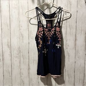 Lucky brand XS blue with Aztec embroidery razor back shirt